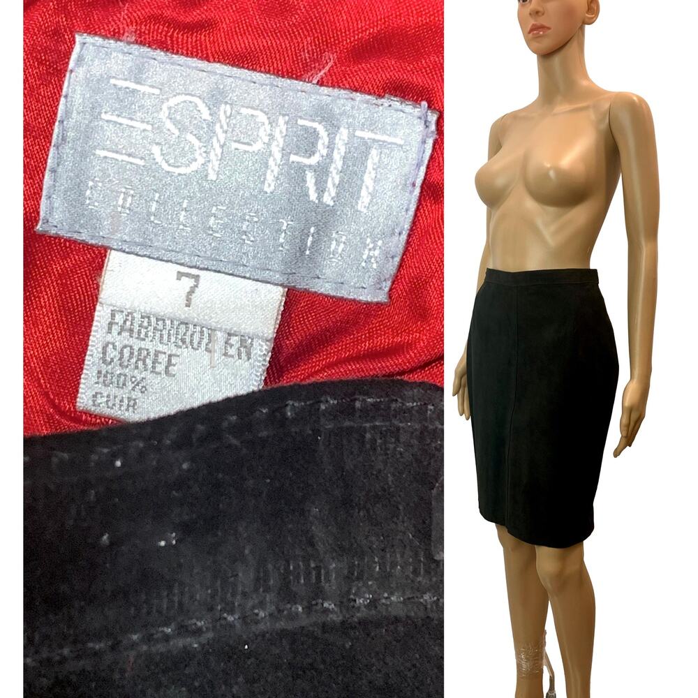 Vintage Esprit Black Suede Pencil Skirt | Size 7 W 26 - 27"